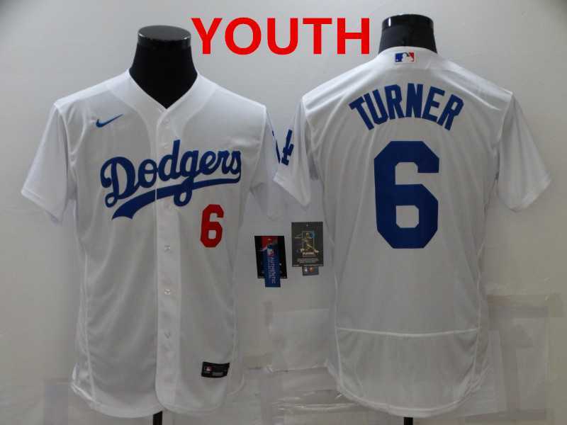 Youth Los Angeles Dodgers #6 Trea Turner White Stitched MLB Flex Base Nike Jersey->mlb youth jerseys->MLB Jersey